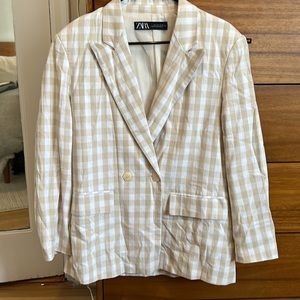 Zara Plaid Linen Oversized Blazer